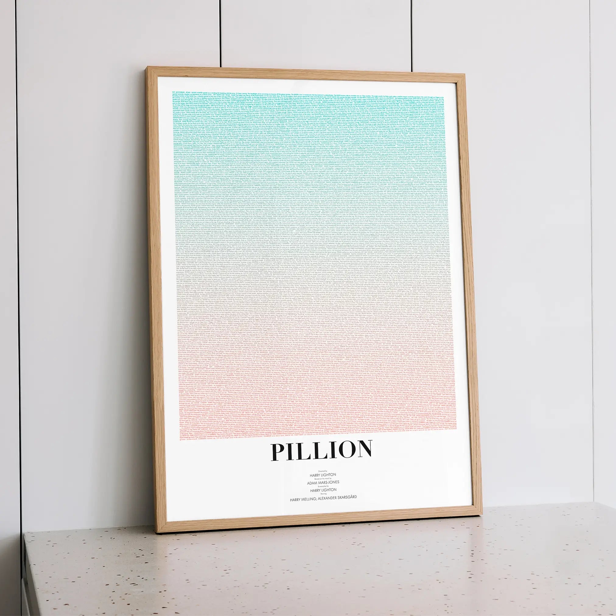 A Pillion movie poster sits on a grey kitchen top