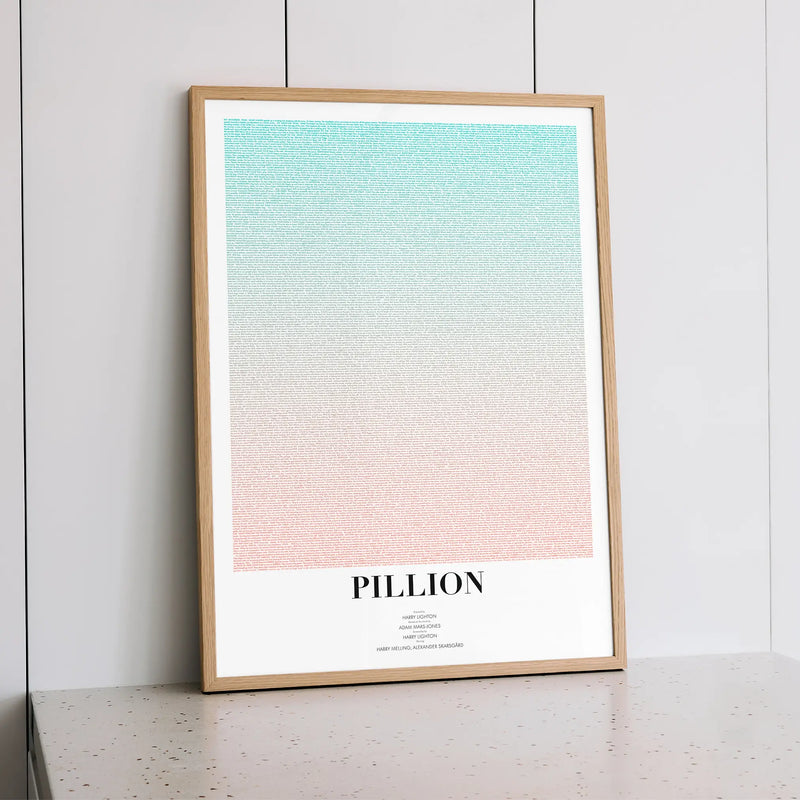 A Pillion movie poster sits on a grey kitchen top