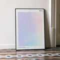 A framed Solaris movie script poster leaning against a wall in a minimalist interior.