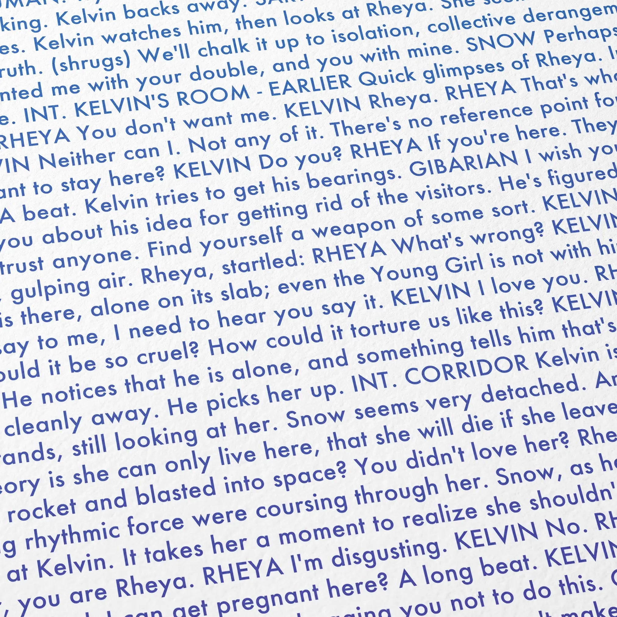 Close-up detail of the Solaris movie script poster showing dense typographic text.