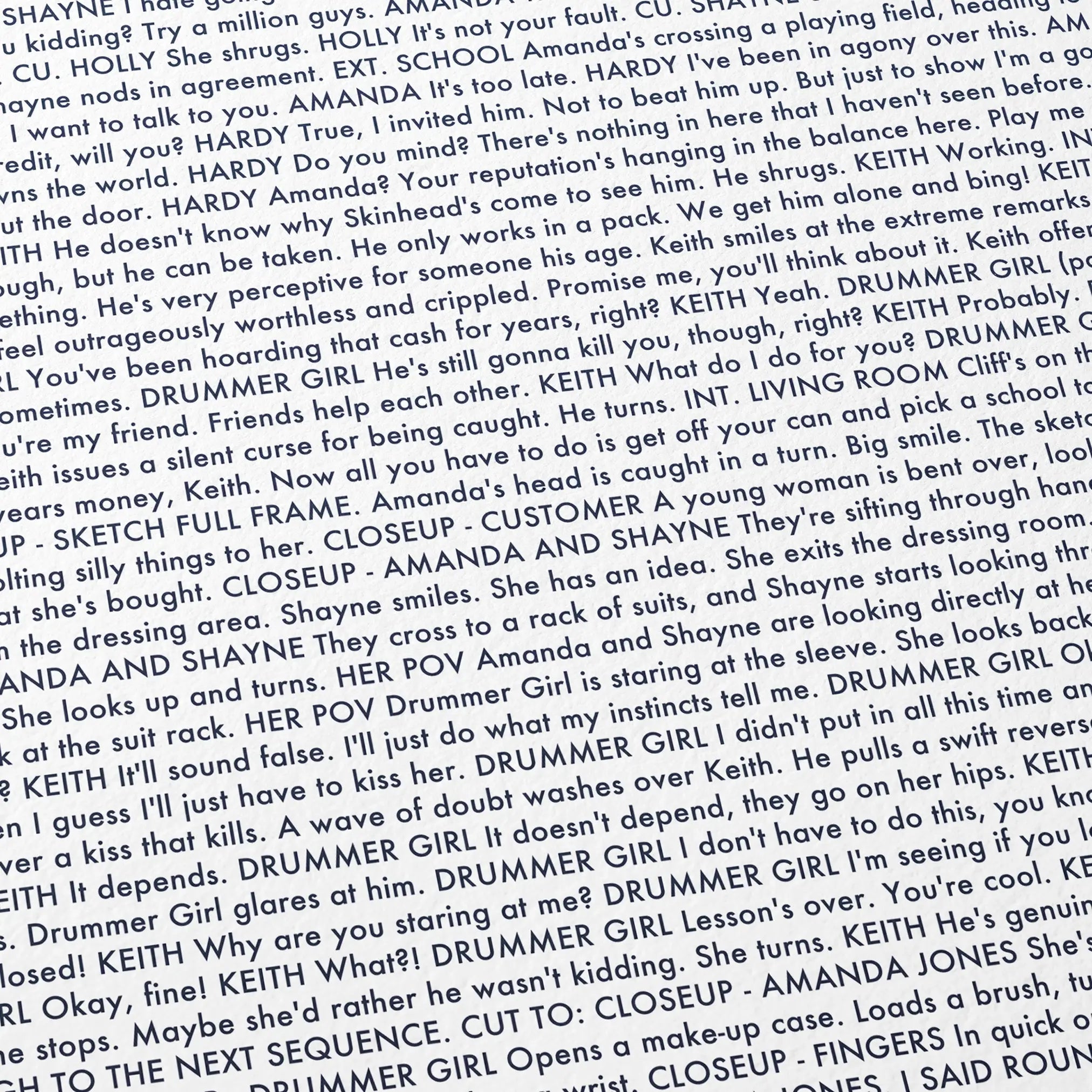 Close-up detail of the Some Kind of Wonderful movie script poster showing dense typographic text.