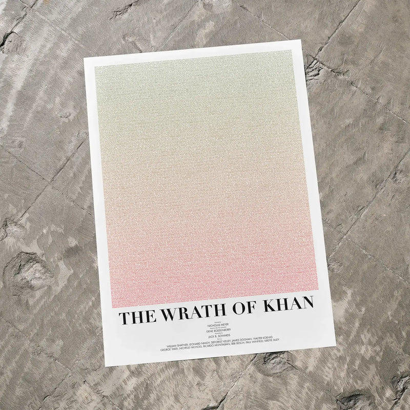 A Star Trek II: The Wrath of Khan movie script poster laid flat on a textured floor surface.
