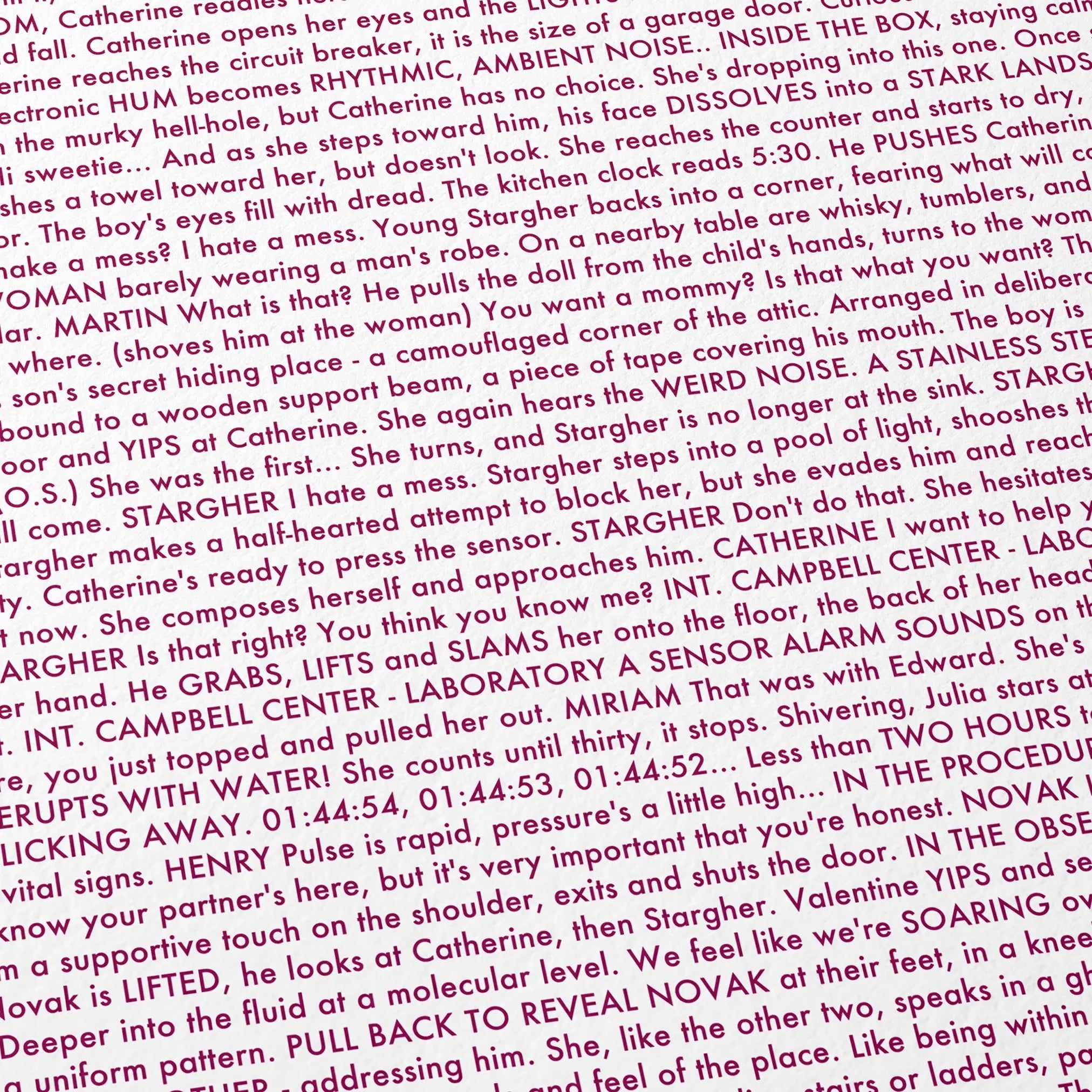 Close-up detail of the The Cell movie script poster showing dense typographic text.