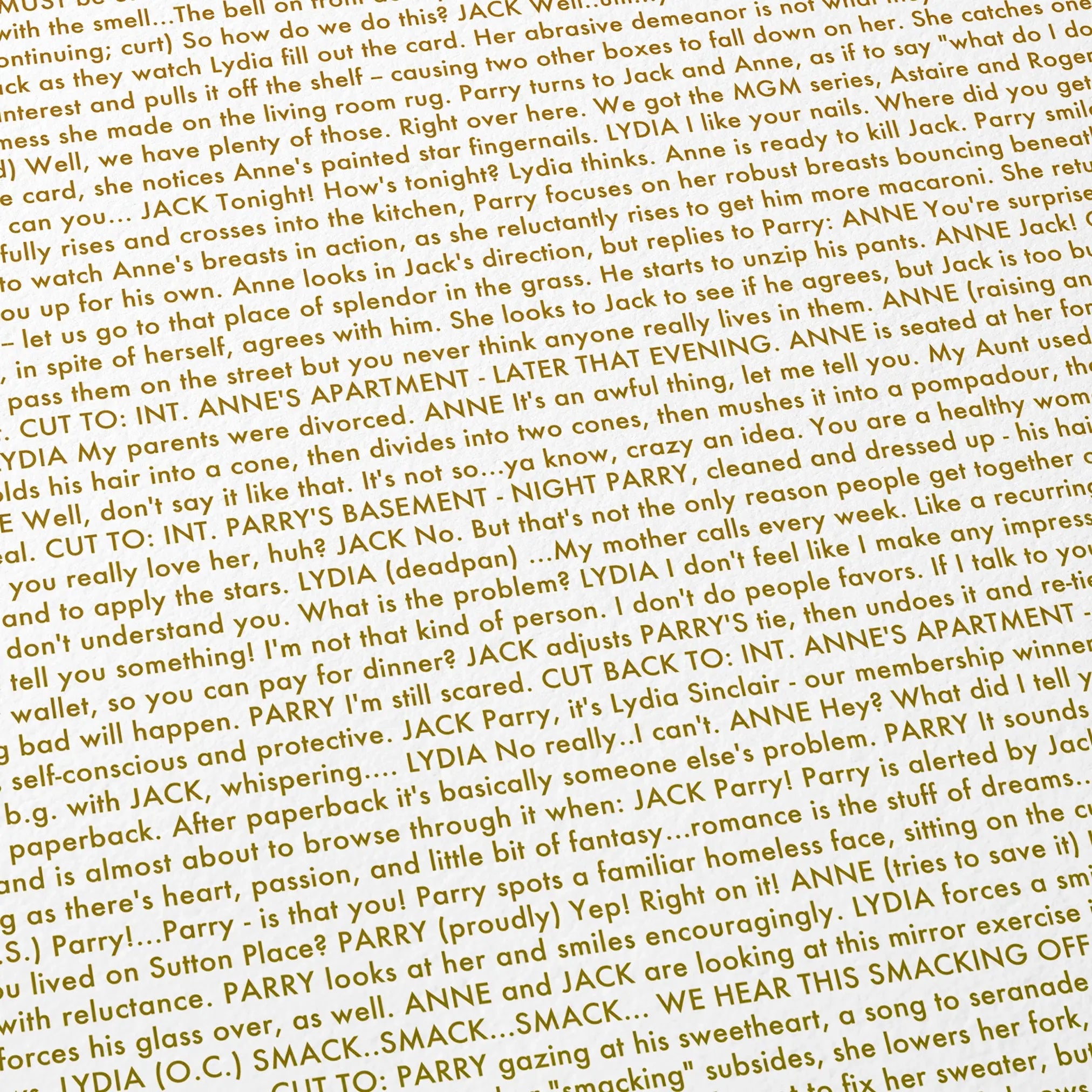 Close-up detail of the The Fisher King movie script poster showing dense typographic text.