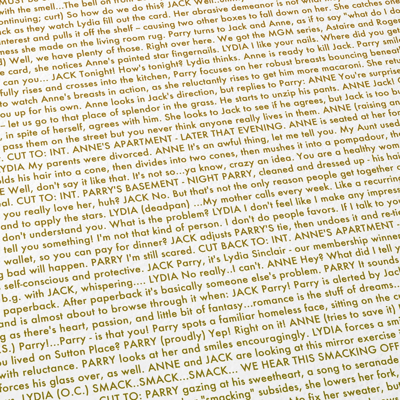 Close-up detail of the The Fisher King movie script poster showing dense typographic text.