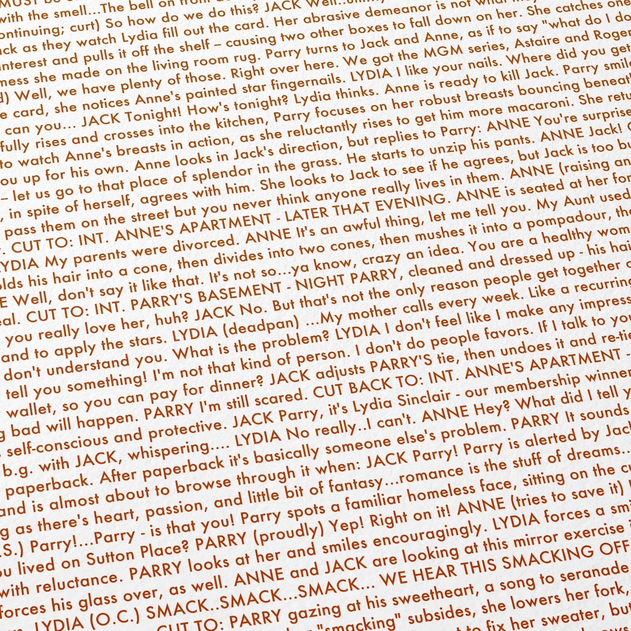 Close-up detail of the The Fisher King movie script poster showing dense typographic text.