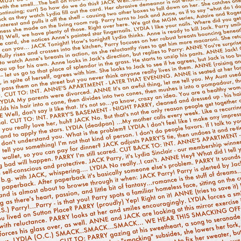 Close-up detail of the The Fisher King movie script poster showing dense typographic text.
