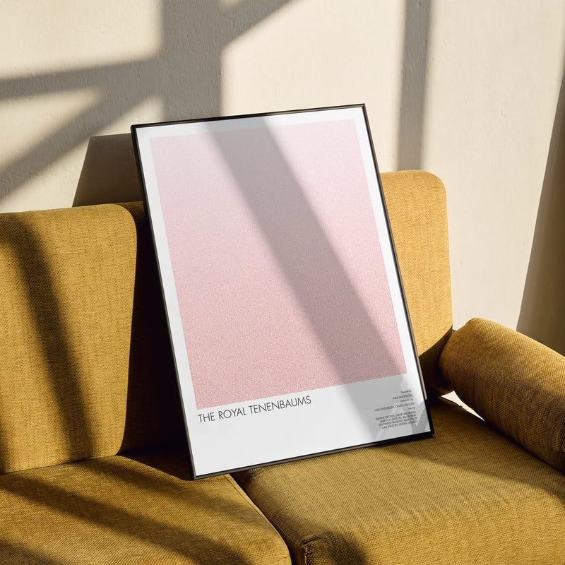 A framed The Royal Tenenbaums movie script poster styled in a clean interior setting.