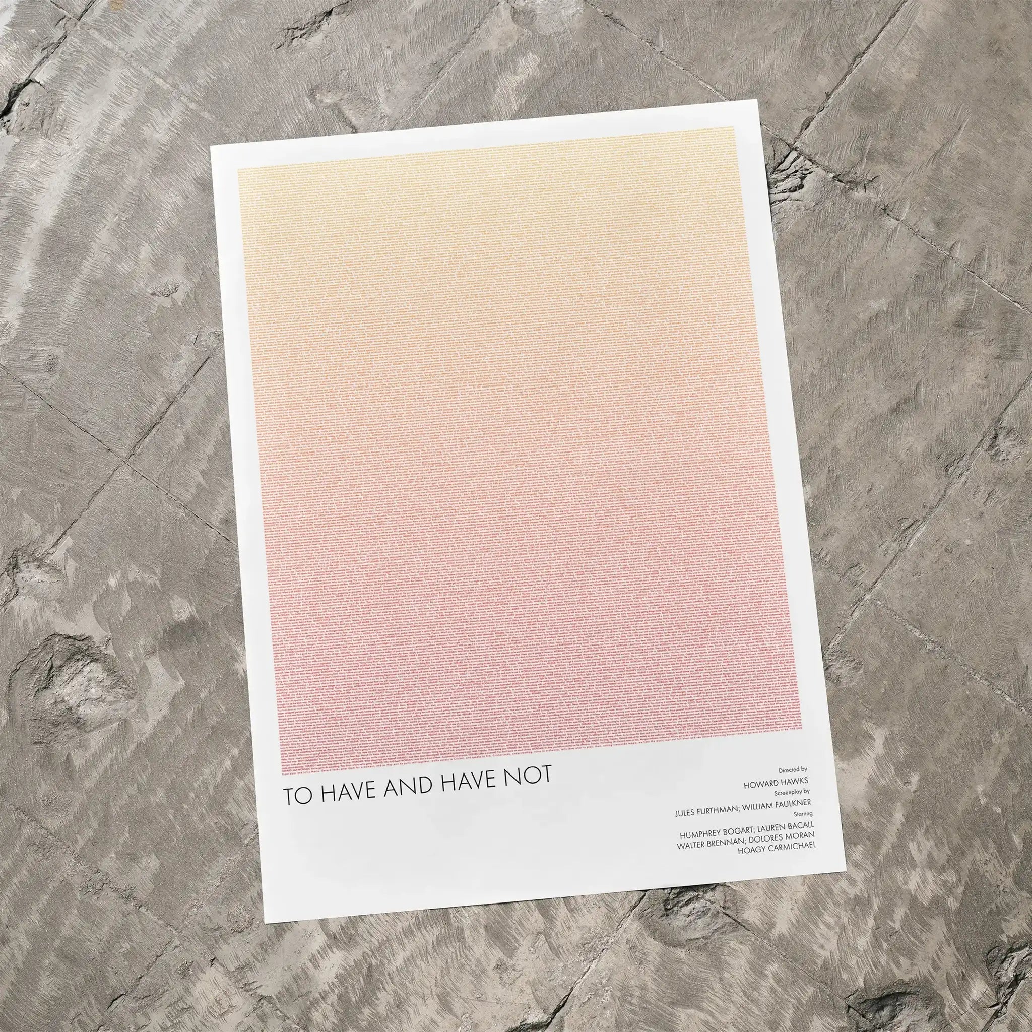 A To Have and Have Not movie script poster laid flat on a textured floor surface.