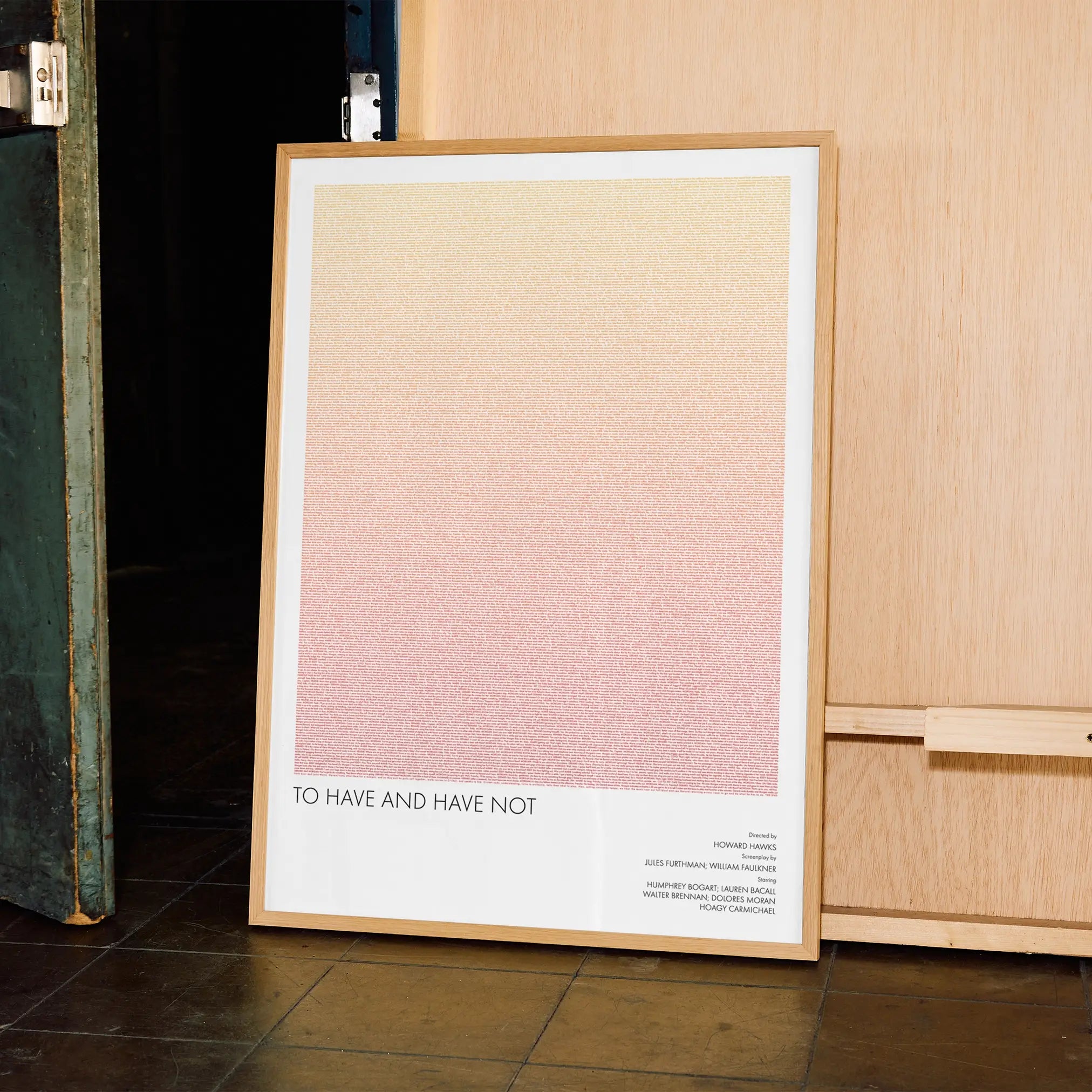 A framed To Have and Have Not movie script poster displayed in a contemporary interior setting.