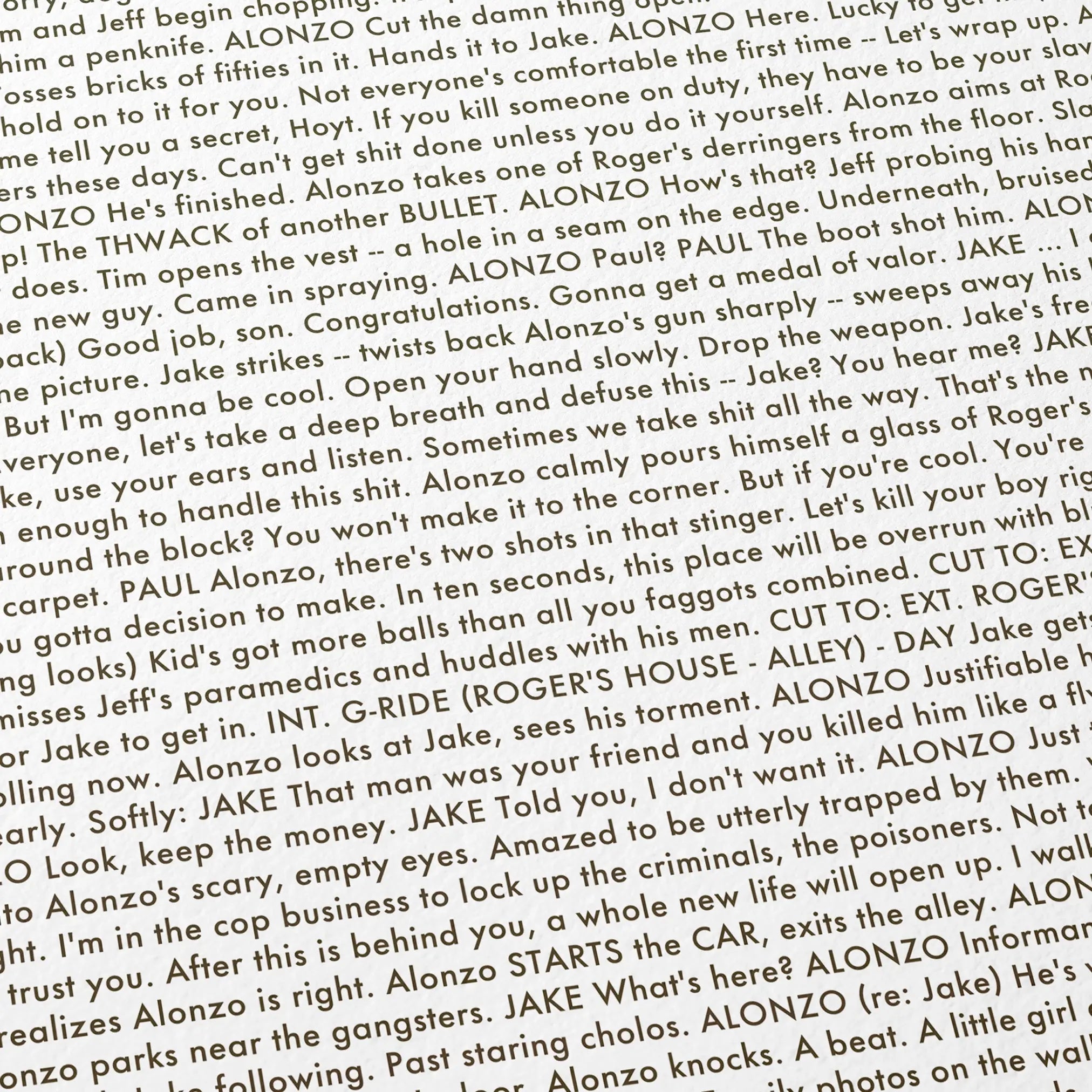 Close-up detail of the A Few Good Men movie script poster showing dense typographic text.