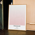 A framed Twilight movie script poster displayed in a contemporary interior setting.