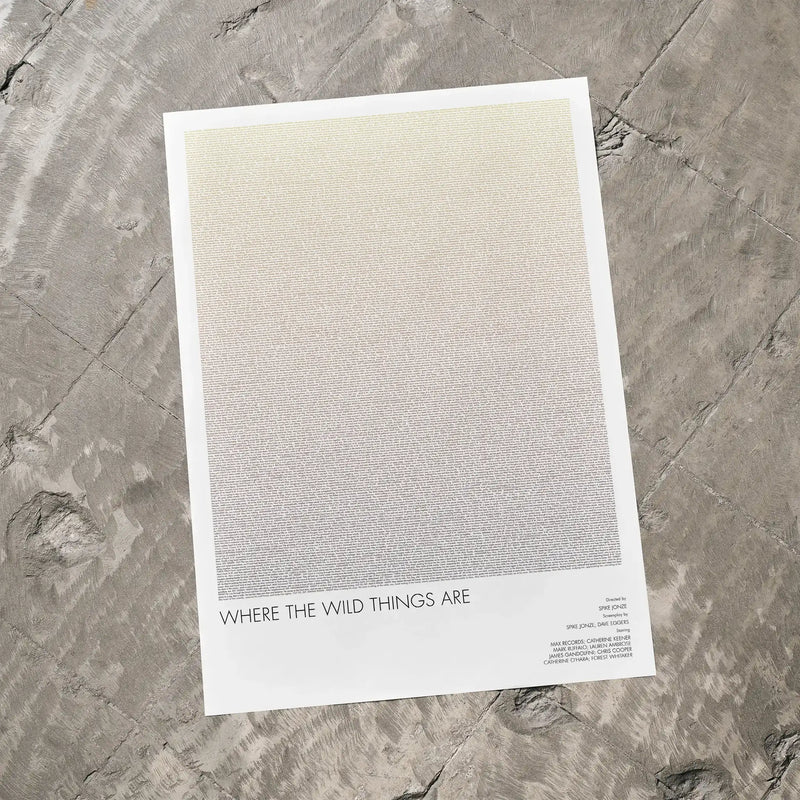 A Where the Wild Things Are movie script poster laid flat on a textured floor surface.