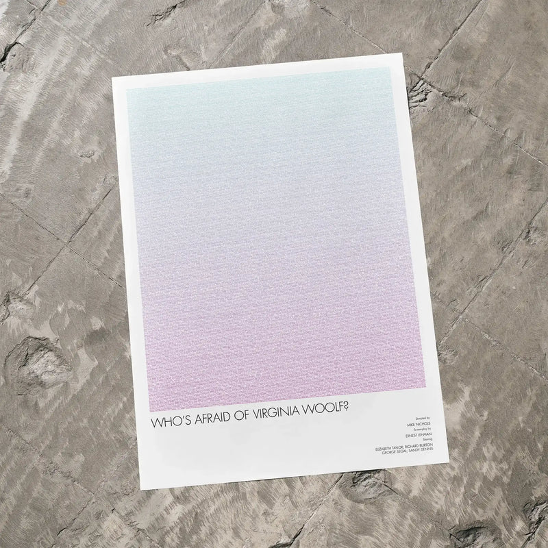A Who's Afraid of Virginia Woolf? movie script poster laid flat on a textured floor surface.