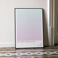 A framed Who's Afraid of Virginia Woolf? movie script poster leaning against a wall in a minimalist interior.